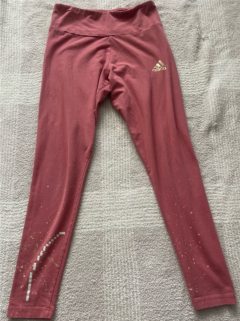 adidas Maroon Leggings with Gold Logo and Reflective Accents